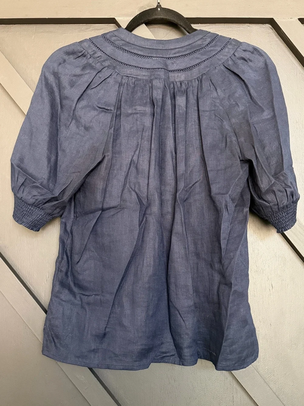 Boden Bea Stitched Yoke Linen Top in Navy, Size 2